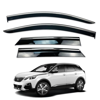 Дефлекторы окон (ветровики) для Peugeot 3008/ 4008/ OPEL Grandland X 2016+ с нерж. хром полоской (HAWK)