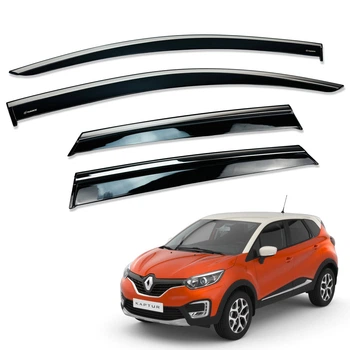 Дефлекторы окон (ветровики) для Renault Captur 2013-2019 с нерж. хром полоской (HAWK)
