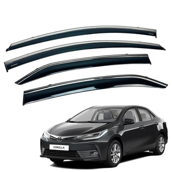Дефлекторы окон (ветровики) для Toyota Corolla XI E170 2013-2018 с нерж. хром полоской (HAWK)