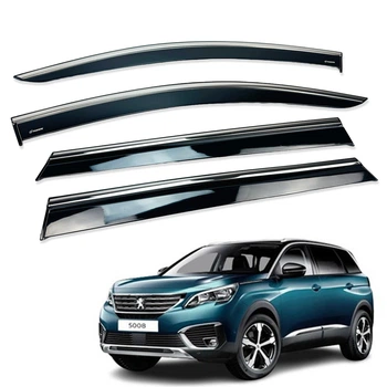 Дефлекторы окон (ветровики) для Peugeot 5008 2017+ c нерж. хром полоской (HAWK)