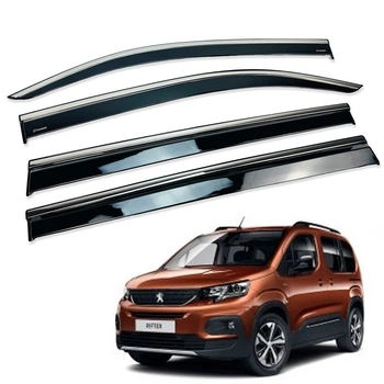 Дефлекторы окон (ветровики) для Peugeot Rifter 2018+ с нерж. хром полоской (HAWK)