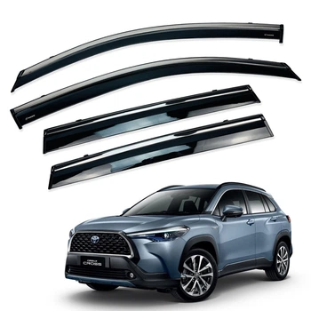 Дефлекторы окон (ветровики) для Toyota Corolla Cross 2020+ с нерж. хром полоской (HAWK)
