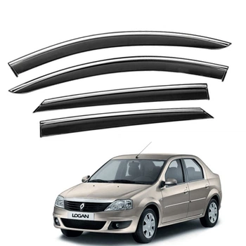 Дефлекторы окон (ветровики) для Renault Logan 2005-2013 с нерж. хром полоской (HAWK)