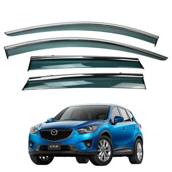 Дефлекторы окон (ветровики) для Mazda CX-5 2010-2017 с нерж. хром полоской (HAWK)