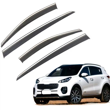 Дефлекторы окон (ветровики) для KIA Sportage 2016-2021 с нерж. хром полоской (HAWK)