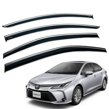 Дефлекторы окон (ветровики) для Toyota Corolla 2019+ Sedan с нерж. хром полоской (HAWK)