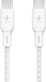 Kabel Belkin Braided USB Type-C – USB Type-C 100W 2 m White (CAB014BT2MWH)