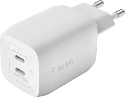 Мережевий зарядний пристрій Belkin 65W PD PPS Dual USB-C GaN with USB-C Cable White (WCH013VF2MWH-B6)