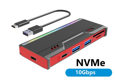 Зовнішня кишеня Flyjie A600 для NVMe (PCIe) M2 SSD USB 3.1 Type-C з USB хабом і картридером чорний з червоним