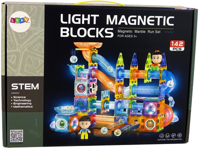 Magnetyczni klocki LeanToys Świecąca zjeżdżalnia dla kulek 142 elementy 14640 (5905515350952)
