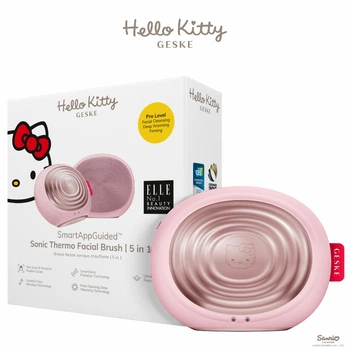 Электронная ультразвуковая термощетка для лица GESKE Sonic Thermo Facial Brush 5в1 by Hello Kitty розовая