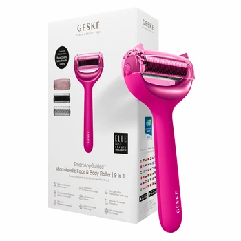 Роллер для игольчатой мезотерапии лица и тела GESKE MicroNeedle Face&Body Roller 9в1 фуксия
