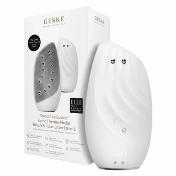 Очищающая щетка для лица GESKE Sonic Thermo Facial Brush&Face-Lifter 8в1 белая