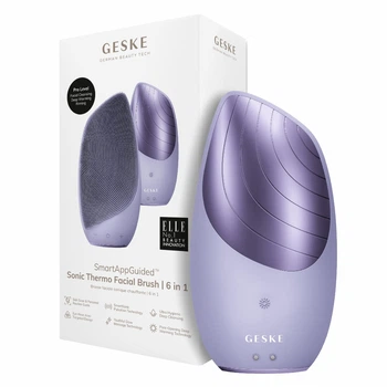 Электронная ультразвуковая термощетка для лица GESKE Sonic Thermo Facial Brush 6в1 пурпурная