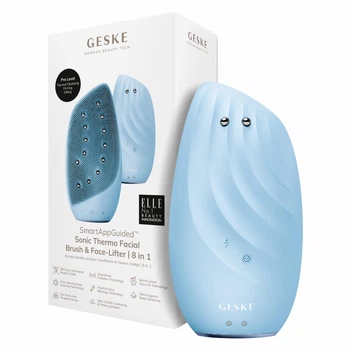 Очищающая щетка для лица GESKE Sonic Thermo Facial Brush&Face-Lifter 8в1 аквамариновая