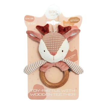 Игрушка - погремушка с деревянным грызунцем косуля Руби ELFIKI (4823061504869)