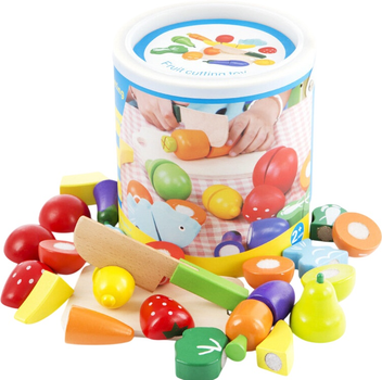 Zestaw warzyw i owoców do krojenia Lean Toys w wiaderku drewniany (5905991025863)