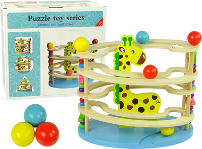 Zabawka drewniana Lean Toys Zjeżdżalnia Żyrafa dla piłeczek (5904665990438)
