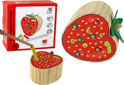 Zabawka drewniana Lean Toys Truskawka ”Złap robaczka” magnetyczna (5905679074121)