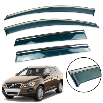Дефлекторы окон (ветровики) для Volvo XC60 2008-2018 с нерж. хром полоской 4 шт. (HAWK)