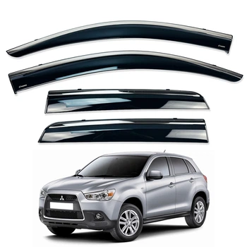 Дефлекторы окон (ветровики) для Mitsubishi ASX 2010-2017 с хром полоской накладные 4 шт. (HAWK)