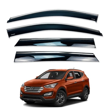 Дефлекторы окон (ветровики) для Hyundai Santa Fe 2012-2018 с нерж. хром полоской 4 шт. (HAWK)