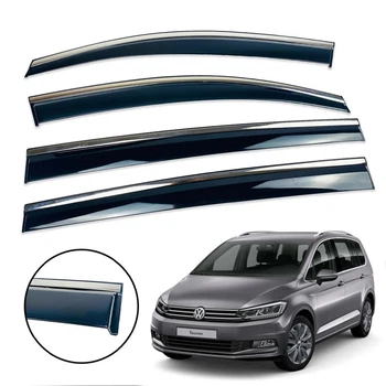 Дефлекторы окон (ветровики) для Volkswagen Touran III 2015+ с нерж. хром полоской 4 шт. (HAWK)