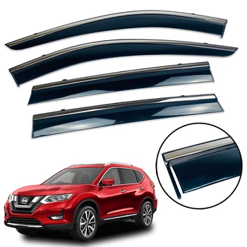 Дефлекторы окон (ветровики) DEFL для Nissan X-Trail T32 III 2013-2021 / Rogue с хром полоской накладные 4 шт.