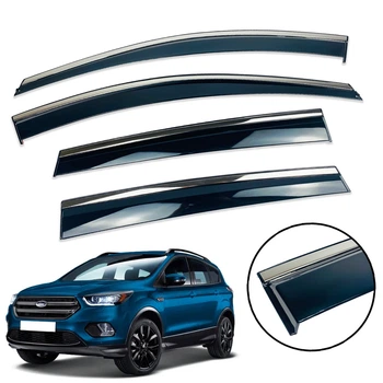 Дефлекторы окон (ветровики) для Ford Kuga 2012-2019 (на скотче) с хром полоской накладные 4 шт. (HAWK)