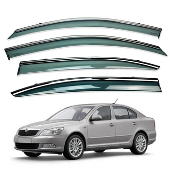 Дефлекторы окон (ветровики) для Skoda Octavia A-5 2004-2013 Sedan/HB с нерж. хром полоской 4 шт. (HAWK)