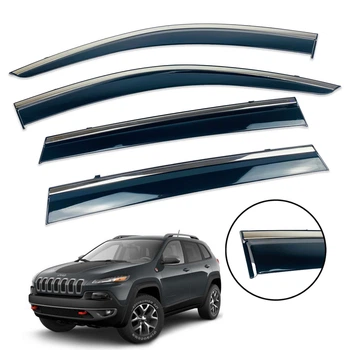 Дефлекторы окон (ветровики) для Jeep Cherokee (KL) 2014+ с нерж. хром полоской 4 шт. (HAWK)