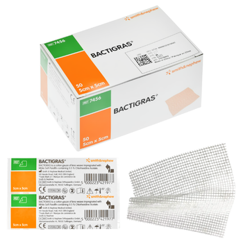 Smith Nephew Bactigras Бактіграс парафінова пов'язка 5 х 5 см упаковка 50 шт