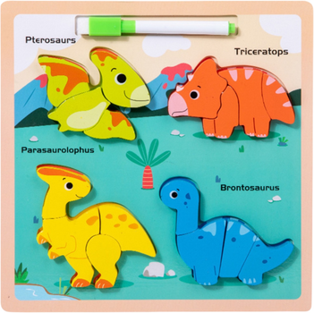 Układanka drewniana Lean Toys Dinozaury 2 w 1 z powierzchnią do rysowania (5905991039679)