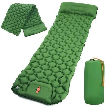 Туристический надувной матрас (каремат) с подушкой Outdoor Sleeping со встроенным насосом Зеленый