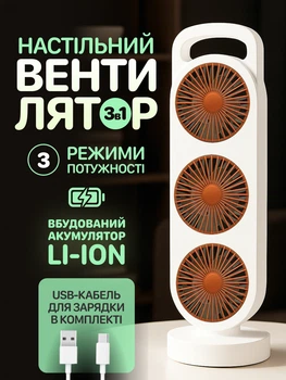 Настільний міні вентилятор 3в1 з акумулятором портативний usb JoyPro Cool Fastly безшумний мобільний маленький кулер 3 ват біло-помаранчевий акумуляторний з юсб зарядкою від повербанка ноутбука мережі вентилятори переносні для офісу вулиці робочого столу