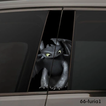 Виниловая наклейка на стойку двери авто — Удивлённый дракон (22×50 см) 2шт