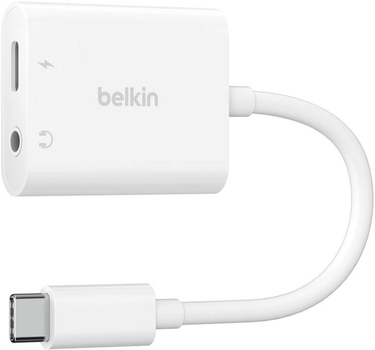 Adapter Belkin RockStar USB Type-C - mini-Jack 3.5 mm with PD 60W 0.15 m White (NPA004BTWH)