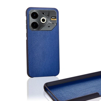 Чохол Бампер Tecno Pova 6 NEO (LI6) з накладкою Еко-шкіри Синій