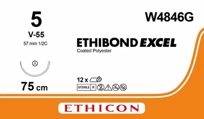 Этибонд Эксель Ethicon зеленый 4х75 см M7 USP5 одна игла V-55 колюче-режущая игла 55 мм 1/2 круга (W4846G)