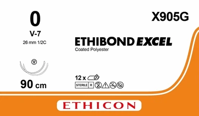Этибонд Эксель Ethicon зеленый 90 см M3.5 USP0 две иглы V-7 колюче-режущая иглы 26 мм 3/8 круга (X905G)