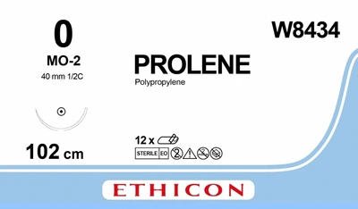 Пролен Ethicon синий 100 см M3.5 Тип колючий Taper Point 40 мм 1/2 круга (W8434)
