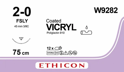 Викрил Ethicon фиолетовый 75 см M3 USP2/0 одна игла LS-1 Тип обратно-режущая игла 45 мм 3/8 круга (W9282)
