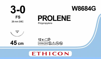 Пролен Ethicon синий 45 см USP3-0 M2 одна игла обратно-режущая игла 26 мм 3/8 круга (W8684G)