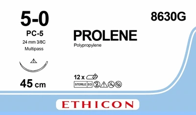 Пролен Ethicon синий 45 см M1 USP5/0 одна игла PC-5 Тип режущая Prime 19 мм 3/8 круга (8630G)