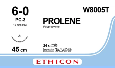 Пролен Ethicon синий 45 см M0.7 USP6/0 одна игла PC-3 Prime Тип режущая игла 16 мм Prime 3/8 круга (W8005T)
