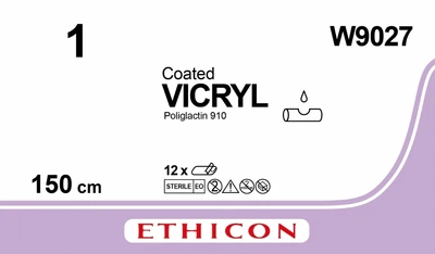 Викрил Ethicon фиолетовый 150 см M4 USP1 без иглы (W9027)