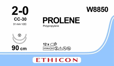 Пролен Ethicon синий 90 см M3 USP2/0 две иглы CC-30 Тип колюче-режущая Tapercut 31 мм 1/2 круга (W8850)
