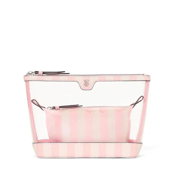 Косметичка 2 в 1 Рожева Victoria's Secret 2-Piece Makeup Bag Heritage Stripe