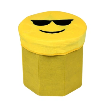 Пуф-тумба дитячий Stenson Smile 30×30×28 см, м’яке сидіння, кришка для іграшок, принт "cool emoji", жовтий, модель R33431