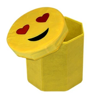 Тумба-пуф дитяча Stenson Smile R33431 жовта м’яка з кришкою 30x30x28 см принт смайлик із сердечками (R33431)
